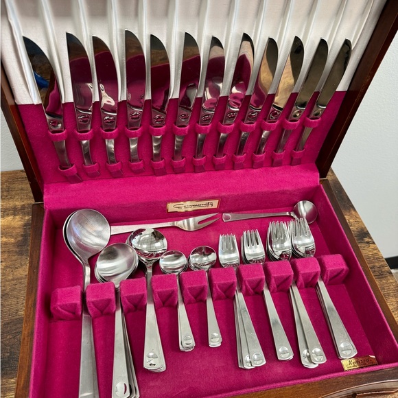 Vintage 64pc Rosenthal Plus Stainless Steel Flatware Set - Picture 3 of 13